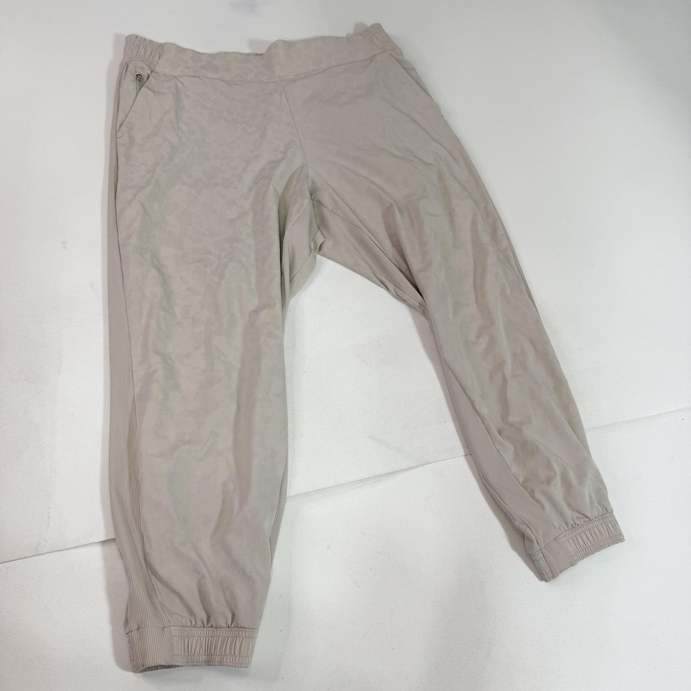 Athleta Jogger Pants Womens 18 Beige Brooklyn Textured Elastic Cuffs Pockets